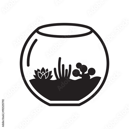 Minimalist Glass Terrarium Silhouette Vector Icon - Potted Succulent and Cactus Garden Graphic