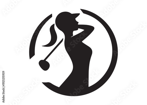women's golf players logo silhouette vector, golf player golfer swinging silhouette, playing golf swing pose logo silhouette, golf player plying golf logo vector silhouette on white background