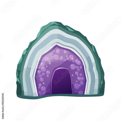 Améthyste stylisée en coupe – Illustration de géode violette et verte