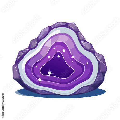 Géode violette stylisée – Illustration de cristal brillant en coupe, améthyste