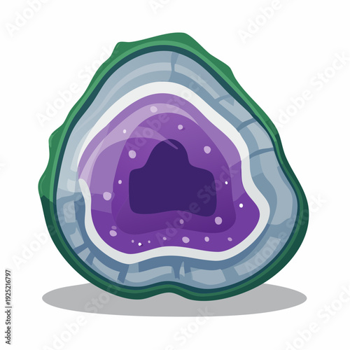 Améthyste stylisée en coupe – Illustration de géode violette et verte