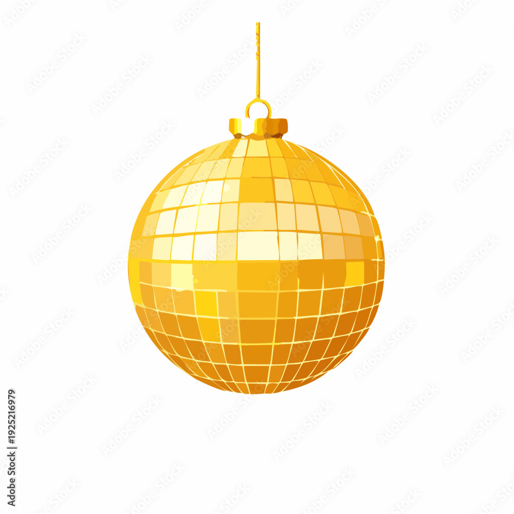 Obraz premium Boule disco dorée suspendue, illustration festive isolée