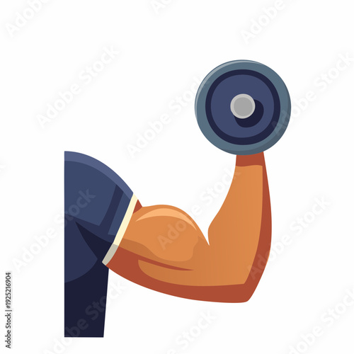 Bras musclé soulevant un haltère, illustration fitness isolée
