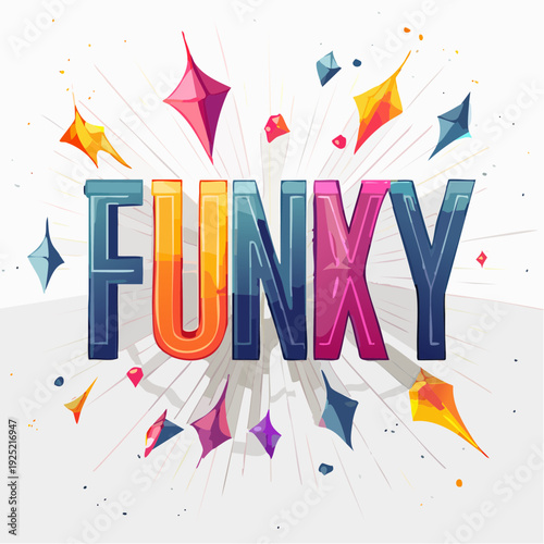 Mot FUNKY coloré avec éclats graphiques, illustration dynamique isolée, style musical