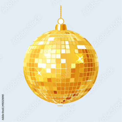 Boule disco dorée suspendue, illustration festive isolée