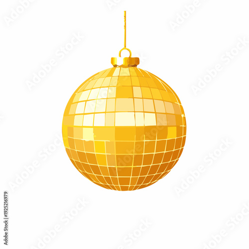 Boule disco dorée suspendue, illustration festive isolée
