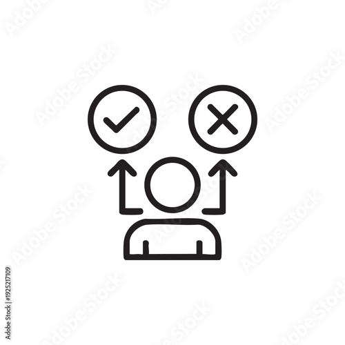 Person making decision between right and wrong options