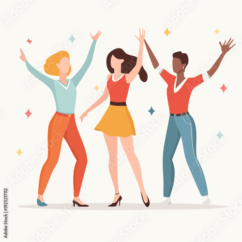 Groupe de personnes célébrant ensemble, illustration colorée, festif, danse