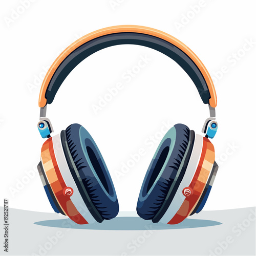 Casque audio vintage à coussinets avec éclats lumineux, illustration colorée