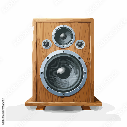 Enceinte audio en bois avec haut‑parleurs multiples – illustration design vintage