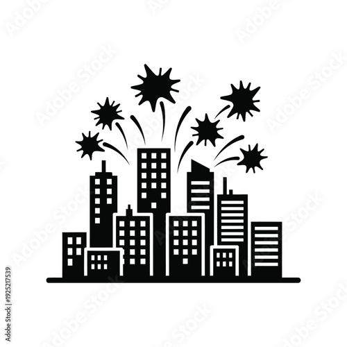 City skyline with fireworks vector icon Vector