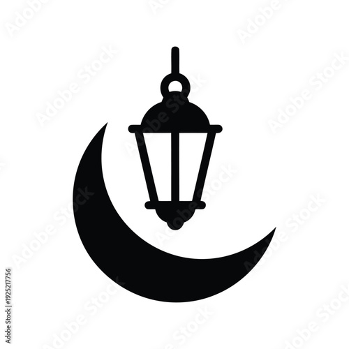 Vector icon of moon and lantern, night light symbol, black and white illustration Vector