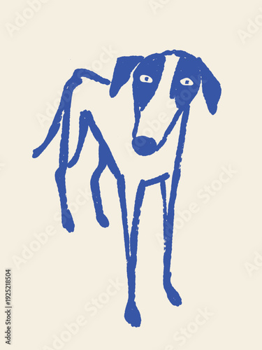 Naive greyhound dog standing doodle vector illustration