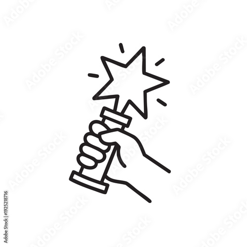 Hand holding a trophy with a star on top, symbolizing achievement and victory in a celebratory context