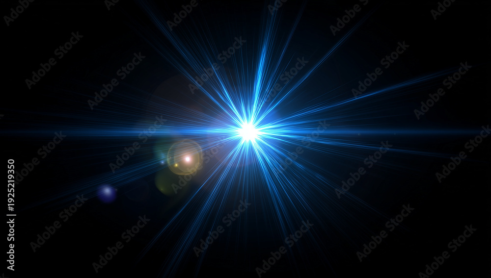 Fototapeta premium blue glowing lens flare light effect on a black background, vector illustration, high-definition, no blur.