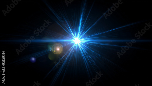 blue glowing lens flare light effect on a black background, vector illustration, high-definition, no blur.