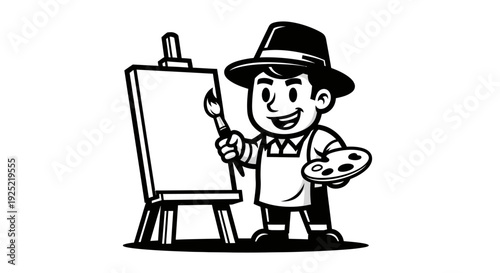 Cartoon Painter with Palette and Brush.