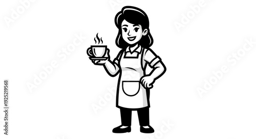 Cartoon Waitress Holding Hot Coffee Cup.