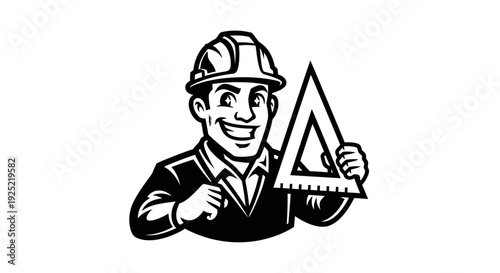 Engineer Cartoon Character Holding Triangle Ruler 1.