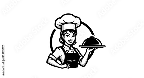 Female Chef Holding Serving Dish Illustration.