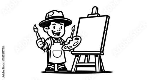 Cartoon Artist Painting on Easel with Brush 1.