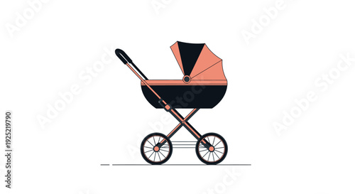 Baby Stroller Illustration, Modern Infant Pram Cart with Wheels, Newborn Transportation and Child Care Equipment Concept, Minimal Baby Carriage Design