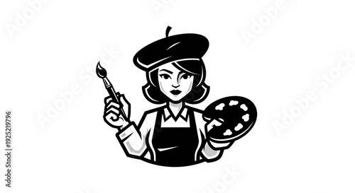 Female Artist Painting with Brush and Palette 1.