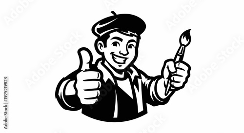 Painter Giving Thumbs Up with Brush.