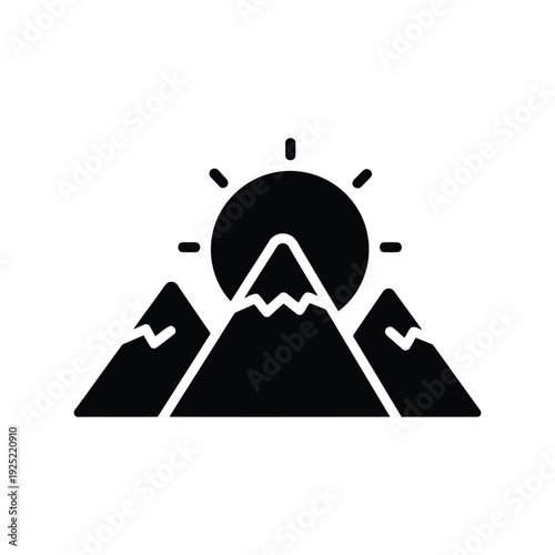 Mountain icon vector with sunrise, adventure travel symbol Vector