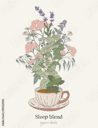 Digestive Herbal Blend Tea Cup Illustration