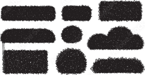 Black vector silhouette set of various garden shrubs bush hedges and ornamental plants for landscaping backyard greenery and outdoor nature park branding design,