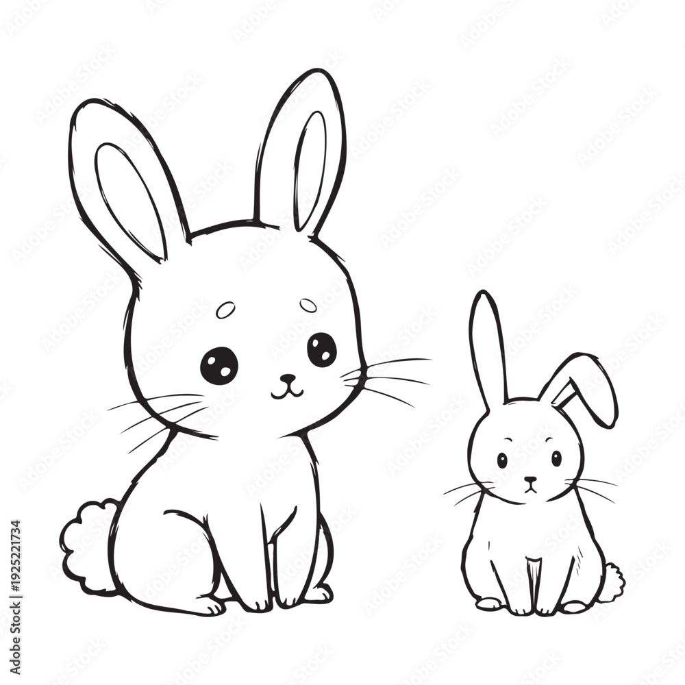 Obraz premium Cute cartoon rabbit vector line art