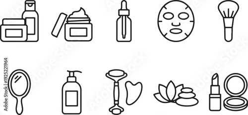 A set of linear icons illustrating essential items for newborn and infant care, such as grooming tools, feeding bottles, and hygiene products. Vector