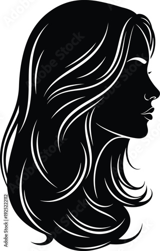 Silhouette vector of a woman with long, flowing hair facing sideways
