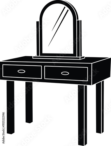Vector of a black silhouette vanity table with mirror and two drawers