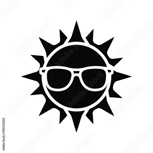 Cool sun icon vector illustration with sunglasses, black and white Vector