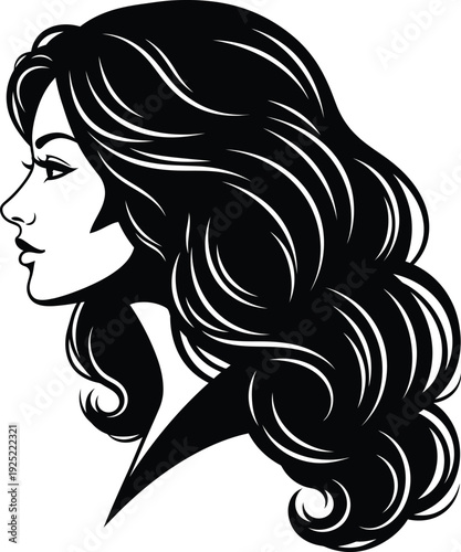 Stylish  vector of a woman's profile with long flowing black hair