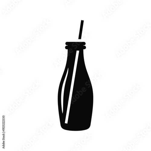 Bottle with straw vector icon, black and white drink container illustration Vector