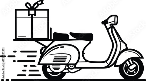 Vector of a gift box on a moving scooter traveling quickly