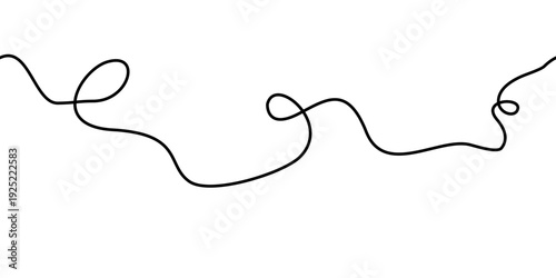 Seamless black cable squiggle line, curvy wavy curve drawing loop. This seamless cable squiggle line brings playful motion to modern backgrounds.