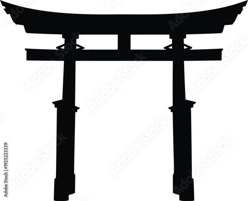 Traditional japanese torii gate depicted in a striking black silhouette