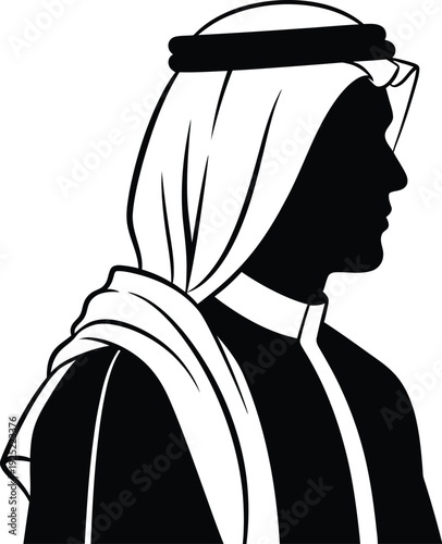 Profile of a man in traditional headdress a striking black silhouette