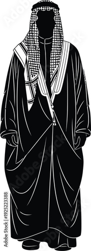 Traditional arab man in full dress a striking black silhouette
