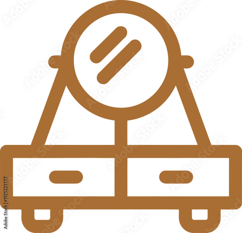 Brown  vector of a vintage vanity table with a round mirror and two drawers