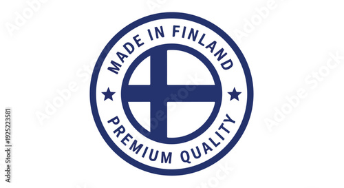 Made in Finland Premium Quality Blue Round Vector Label