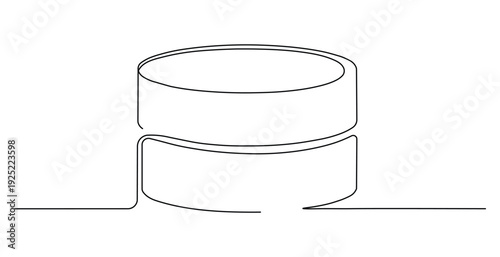 Continuous line drawing of a cylindrical object with abstract design element on white background illustration