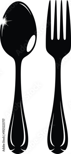Vector silhouette of a sleek black spoon and fork