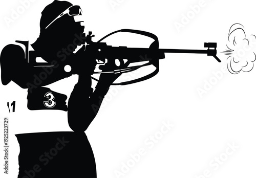 Archery athlete aiming with a crossbow depicted in a striking silhouette