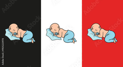 Sleeping Baby Illustration on Different Background Colors, Cute Newborn Infant Resting on Pillow, Peaceful Baby Sleep Concept, Minimal Cartoon Style Infant Nap, Parenting and Newborn Care Theme