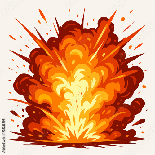 Vibrant explosion with dynamic orange and yellow flames erupting powerfully